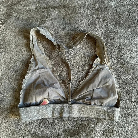 VS PINK Grey Lace Bralette Size Small - Picture 2 of 4